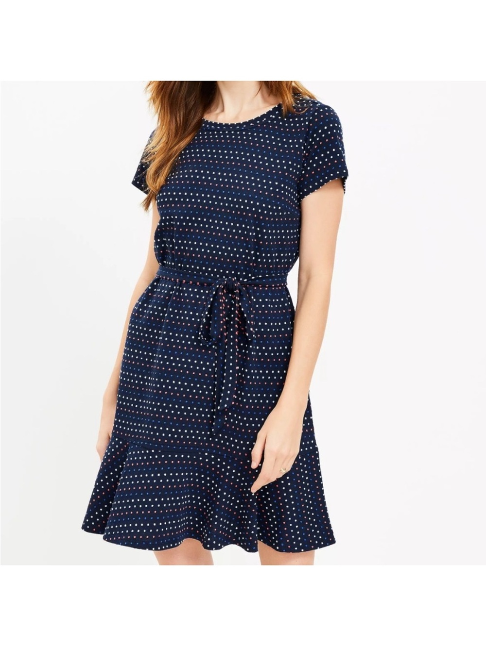 LOFT Navy Dot Tie-Waist Short Dress